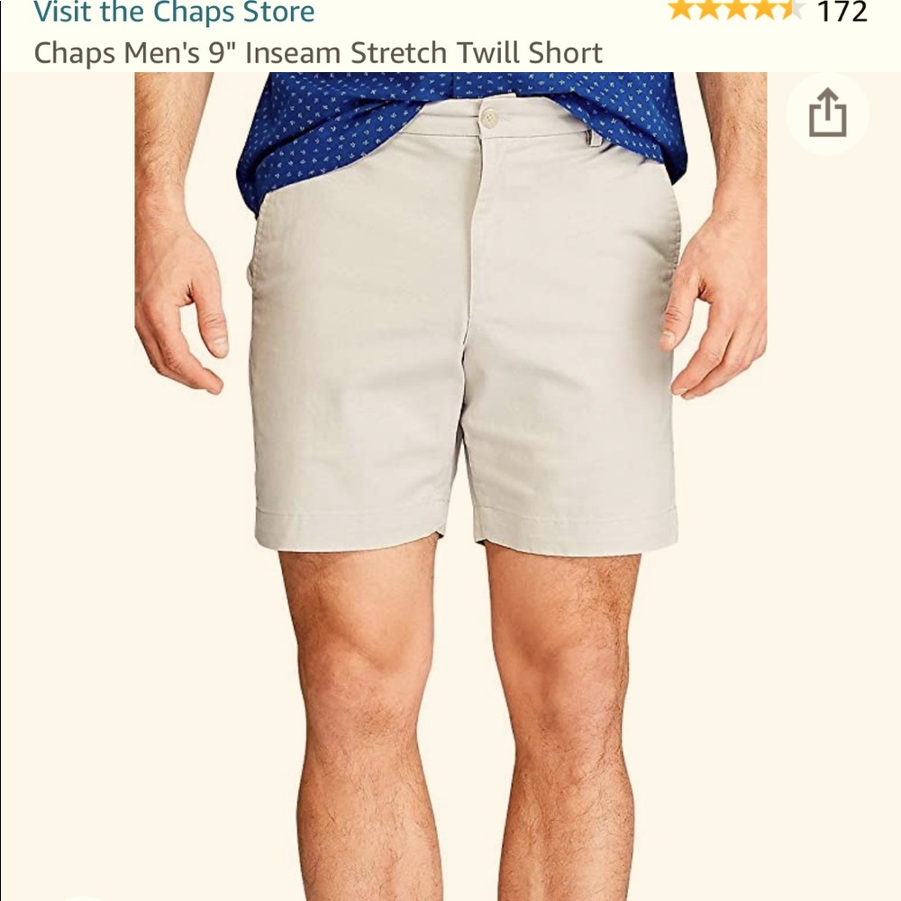 Chaps Men’s 9 inch inseam flat stretch light khaki chino shorts 46 waist